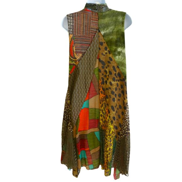 NEW Duster Boho Romantic Fantazia Open Front Patchwork Mixed Prints Lace Crochet - Picture 1 of 7